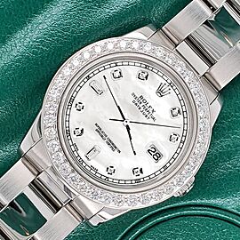 Rolex Datejust Midsize 31mm 1.52ct Bezel/White MOP Baguette Diamond Dial Watch