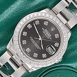 Rolex Datejust Midsize 31mm 1.52ct Bezel/Rhodium Gray Diamond Dial Oyster Watch