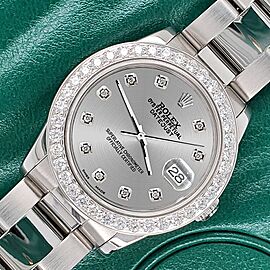 Rolex Datejust Midsize 31mm 1.52ct Bezel/Silver Diamond Dial Steel Oyster Watch