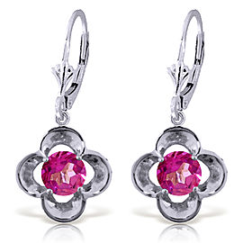 1.1 CTW 14K Solid White Gold Leverback Earrings Natural Pink Topaz