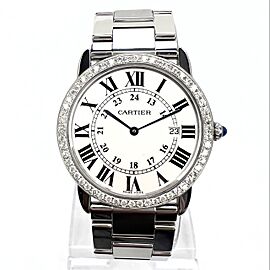 CARTIER RONDE SOLO Date Quartz Steel 1TCW DIAMOND Watch