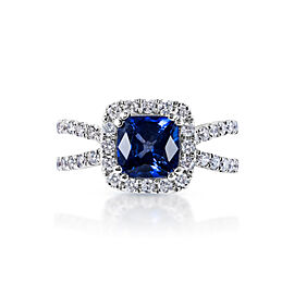 Hayden Carat Cushion Cut Blue Sapphire Ring in 14 Karat White Gold