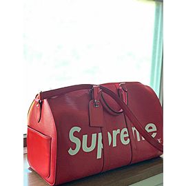 Louis Vuitton x Supreme LV Supreme Red Epi Keepall Bandouliere 45 with Strap