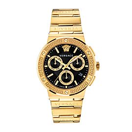 Greca Logo Chrono 43MM IP Yellow Gold Case Black Guilloché Dial Mens Watch