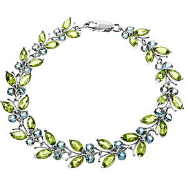 16.5 CTW 14K Solid White Gold Butterfly Bracelet Peridot Blue Topaz