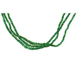 14K Yellow Gold Green Emerald 3 Row Strands Of Beads Necklace