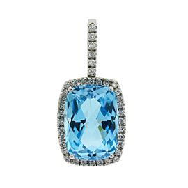 14K White Gold Topaz, Diamond Pendant