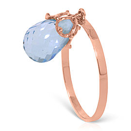 3 CTW 14K Solid Rose Gold Ring Dangling Briolette Blue Topaz