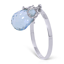 3 CTW 14K Solid White Gold Ring Dangling Briolette Blue Topaz