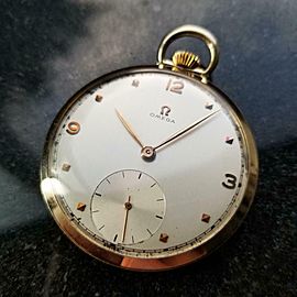 OMEGA Solid 14k Gold Open Face Pocketwatch 44mm, c.1947 Swiss Vintage LV948