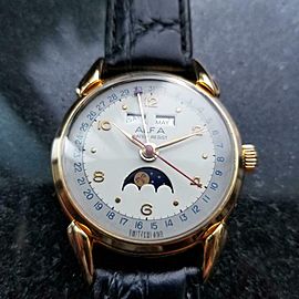 Men's Alfa Triple Date Calendar Moonphase Manual Wind, c.1950s Swiss Vintage C7