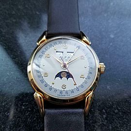 Men's Vintage Alfa Triple Date Calendar Moonphase Manual Wind 1950s Swiss C7BRN