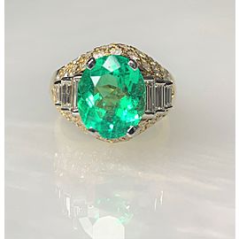 14K Yellow Gold Oval Cut Emerald Diamond Ring