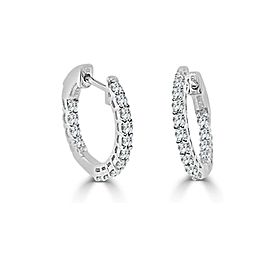 True 14k White Gold & Diamond Hoop Earrings