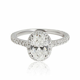 True Halo Oval Diamond Engagement Ring in 14K White Gold GIA Certified