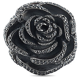 King Baby Black Zirconia Rose Ring In Sterling Silver Size 7