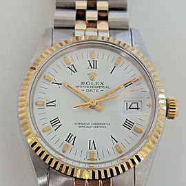 Mens Rolex Oyster Perpetual Date 15000 35mm 18k Gold ss Automatic 1980s RJC180