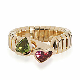 Bulgari Peridot & Tourmaline Heart Ring in 18K 18 Karat Yellow Gold