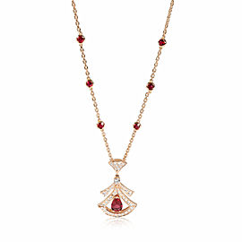 Bulgari Diva's Dream Ruby Diamond Necklace in 18k Rose Gold 0.86 CTW