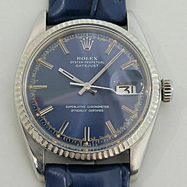 Mens Rolex Oyster Datejust 36mm 18k SS Blue Dial Automatic 1970s RJC174