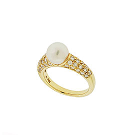 Mikimoto 7.5mm Akoya Pearl & Pave Diamond Ring In 18K Yellow Gold