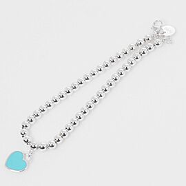 Tiffany & Co 925 Silver mini heart tag beads blue Bracelet LXNK-1087