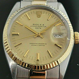 Mens Rolex Oyster Date 1500 35mm 14k Gold ss Automatic 1960s w Pouch RA166