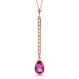 14K Solid Rose Gold Necklace with Diamonds & Pink Topaz