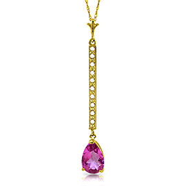 1.8 CTW 14K Solid Gold Necklace Diamond Pink Topaz