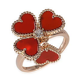 Van Cleef & Arpels Alhambra Carnelian Sweet Effeuillage Ring in 18k Rose Gold