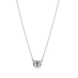 14K White Gold Emerald Cut Halo Necklace