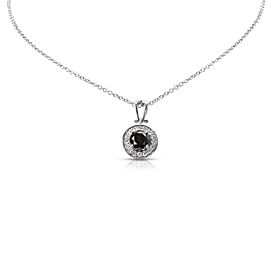 Black Diamond Halo Necklace in 14K White Gold