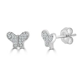 True 14k White Gold & Diamond Butterfly Studs