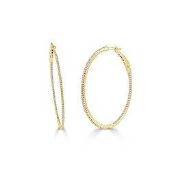 True 14k Yellow Gold & Diamond Skinny Hoop Earrings