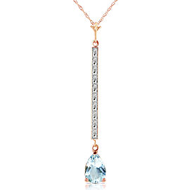 14K Solid Rose Gold Necklace withDiamonds & Aquamarine