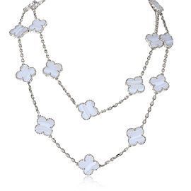 Van Cleef & Arpels Alhambra Chalcedony 20 Motif Necklace in 18k White Gold