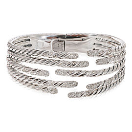 David Yurman Willow Diamond Open Hinged Cuff Sterling Silver