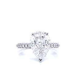 True 4 Carat Cushion Cut Lab Grown Diamond Engagement Ring Halo Three Stone IGI Certified