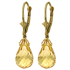 14 CTW 14K Solid Gold Leverback Earrings Briolette Citrine