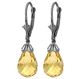 14 CTW 14K Solid White Gold Leverback Earrings Briolette Citrine