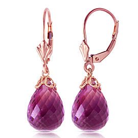 14 CTW 14K Solid Rose Gold Leverback Earrings Briolette Amethyst