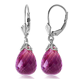 14 CTW 14K Solid White Gold Leverback Earrings Briolette Amethyst