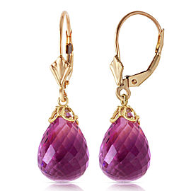 14 CTW 14K Solid Gold Leverback Earrings Briolette Amethyst