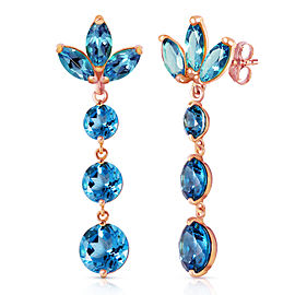 14K Solid Rose Gold Dangling Earrings with Natural Blue Topaz