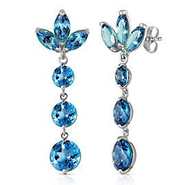 8.7 CTW 14K Solid White Gold Dangling Earrings Natural Blue Topaz