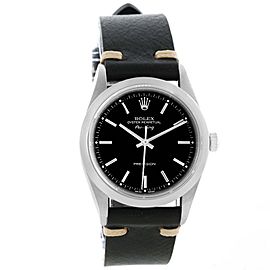 Rolex 14000 Oyster Perpetual Air King Black Leather Strap Mens Watch