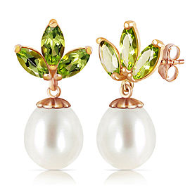 14K Solid Rose Gold Dangling Earrings with pearls & Peridots