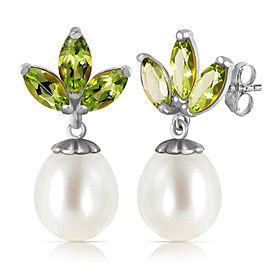 9.5 CTW 14K Solid White Gold Dangling Earrings pearl Peridot