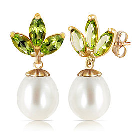 9.5 CTW 14K Solid Gold Dangling Earrings pearl Peridot