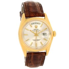 Rolex President Day-Date 1803 18K Yellow Gold Brown Strap Mens Watch